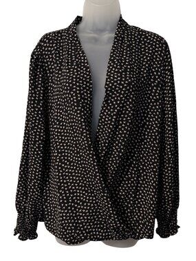 Adrianna Papell XL Black Printed Draped Open Front Blouse Top